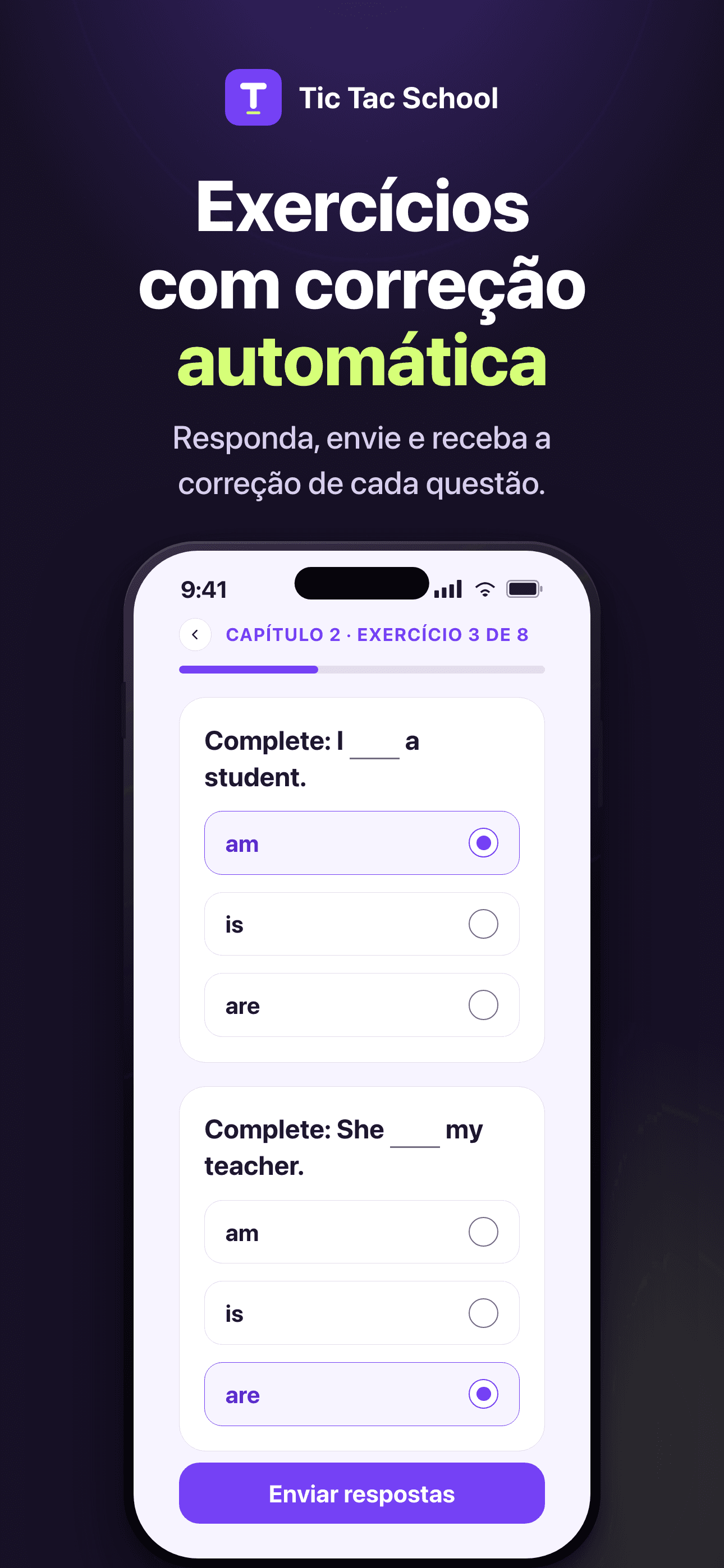 Tela do aplicativo: Exercícios