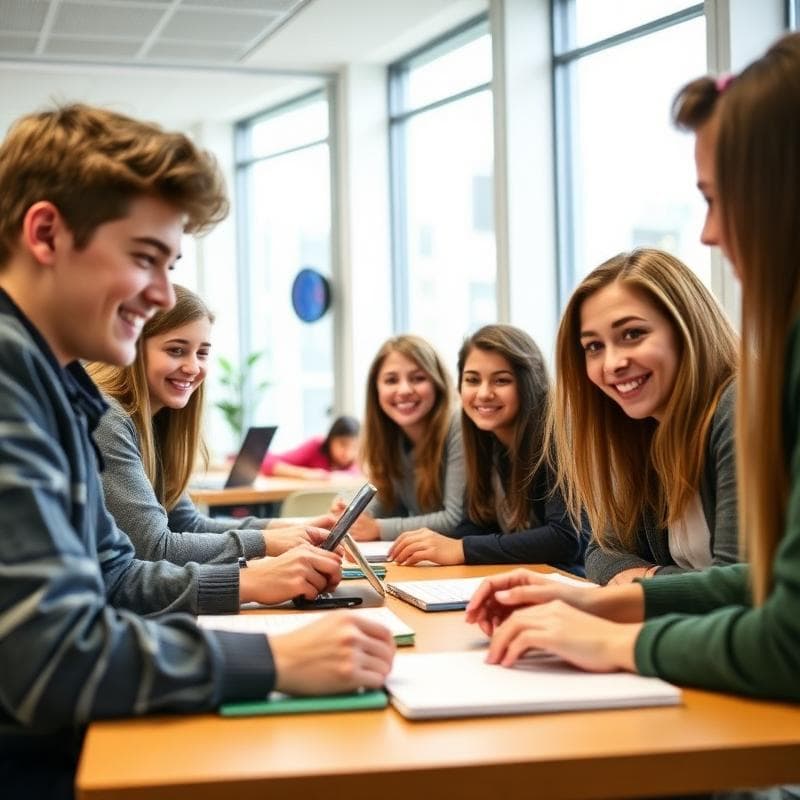 Adolescentes em aula de inglês na Tic Tac School
